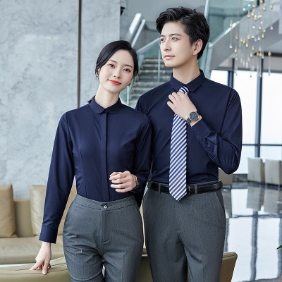 竹纤维男女职业装衬衫长短袖套装教师衬衣学校老师工作服刺绣LOGO图4