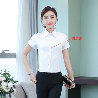 春秋韩范白衬衫女夏长短袖修身学生职业正装工装大码半袖打底衫ol图2
