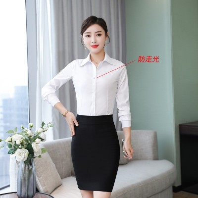 春秋韩范白衬衫女夏长短袖修身学生职业正装工装大码半袖打底衫ol图4