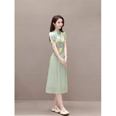 气质时尚印花连衣裙女夏季2024年新款修身洋气女装改良旗袍裙子潮图3