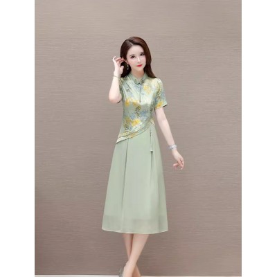 气质时尚印花连衣裙女夏季2024年新款修身洋气女装改良旗袍裙子潮图4