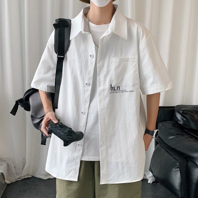 衬衫男短袖夏季韩版潮流休闲半袖衬衣男士夏装帅气外套港风衣服男图2