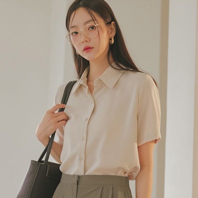 夏季短袖衬衫女设计感小众宽松日系百搭垂感职业气质正装上衣图5