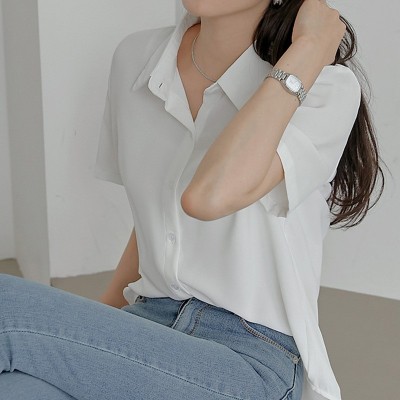 夏季短袖衬衫女设计感小众宽松日系百搭垂感职业气质正装上衣图3