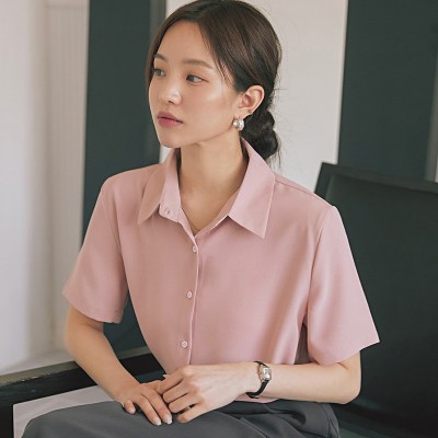 夏季薄款设计感小众法式垂感显瘦纯色衬衫女通勤职业OL气质衬衣图4