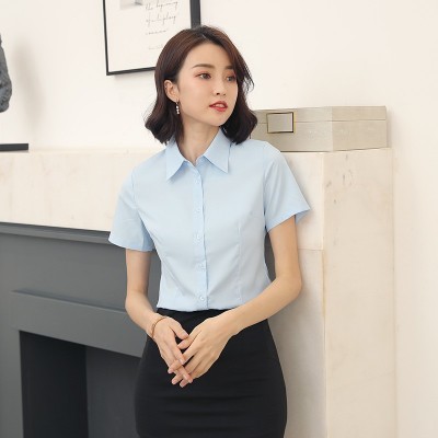 白色衬衫女长短袖职业装正装工作服修身弹力棉料免烫上衣 衬衫批发图3