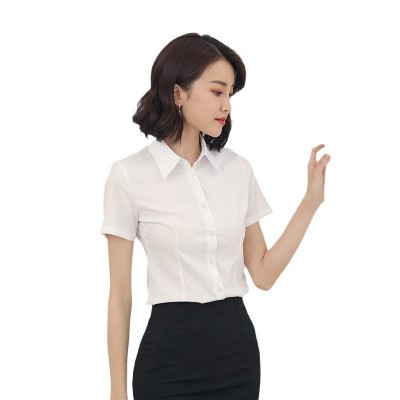 白色衬衫女长短袖职业装正装工作服修身弹力棉料免烫上衣 衬衫批发图5