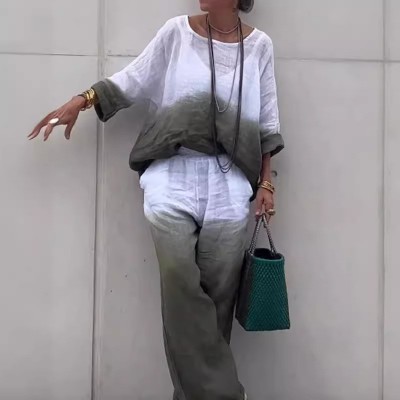 欧美跨境夏季新品女装 独立站速卖通时尚渐变两件套图2