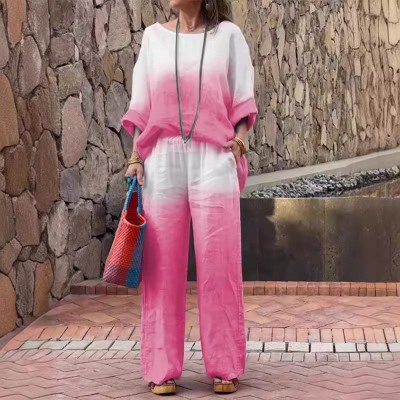 欧美跨境夏季新品女装 独立站速卖通时尚渐变两件套图4