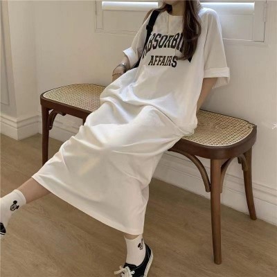 夏季韩版韩国大码女装休闲长款连衣裙胖mm宽松过膝T恤长 裙女睡裙图3