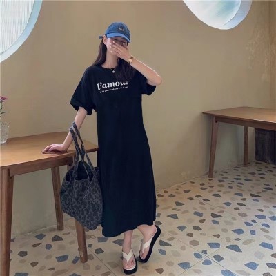 夏季大码短袖休闲宽松连衣裙女200斤胖mm印花洋气百搭过膝懒人裙图3