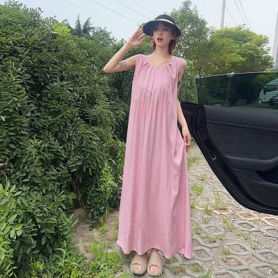 拖地长裙到脚踝2024夏季新款宽松长款绵绸大摆显瘦超长连衣裙女图3