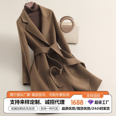 2024秋冬新款高级感小个子中长款双面羊绒大衣女收腰羊毛毛呢外套图3
