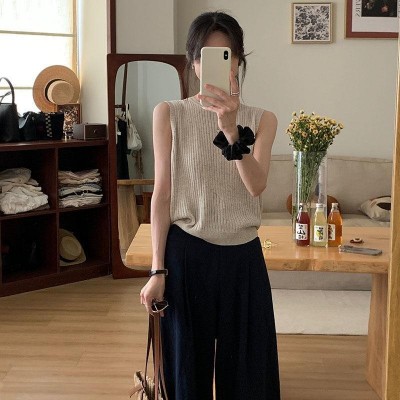冰丝杏色交叉针织衫女夏季吊带背心女设计感露背洋气显瘦无袖上衣图4