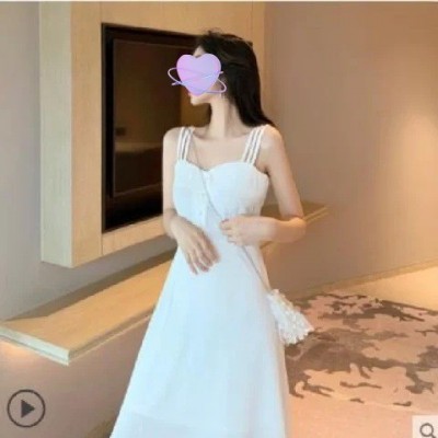 吊带连衣裙子女夏2024年新款小黑裙法式茶歇复古桔梗过膝收腰长裙图2