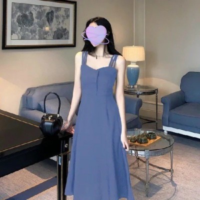 吊带连衣裙子女夏2024年新款小黑裙法式茶歇复古桔梗过膝收腰长裙图4