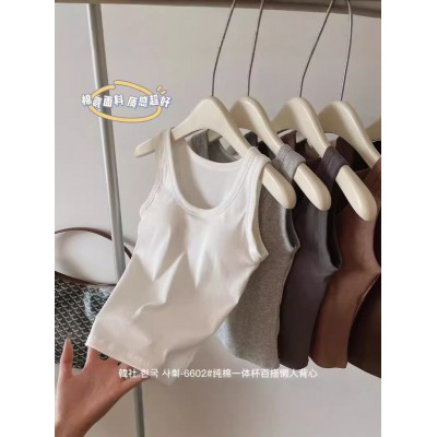 纯棉打底背心女带胸垫固定杯小胸聚拢外穿防走光纯色百搭吊带裹胸图2