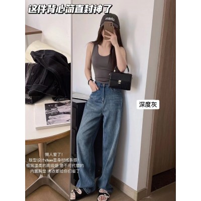 纯棉打底背心女带胸垫固定杯小胸聚拢外穿防走光纯色百搭吊带裹胸图4