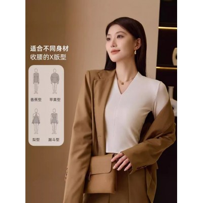2024v领修身上衣秋冬长袖显瘦内搭打底衫设计感百搭t恤新款图2