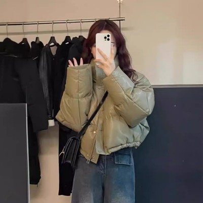 免洗新款PU皮棉服女短款2024新款宽松加厚面包服小个子棉袄 外套潮图4