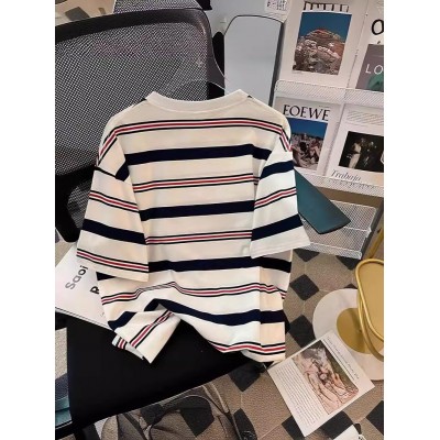 夏季新款条纹t恤短袖女宽松时尚修身显瘦韩版打底上衣女t一件代发图5