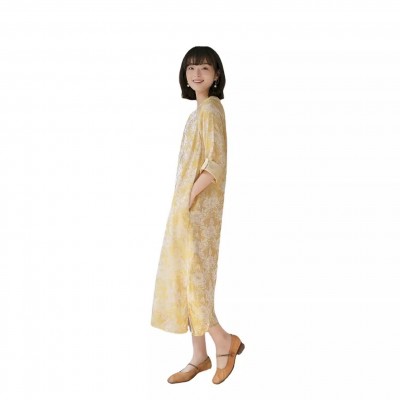 山自在新中式连衣裙 日常中长款旗袍休闲禅茶服221232图5