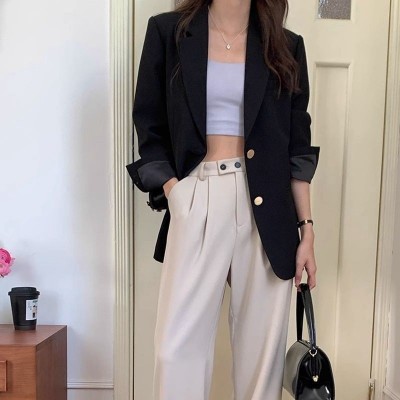 胖MM特大码300斤翻驳领小西装外套女春秋宽松韩版后开叉休闲西服2图3