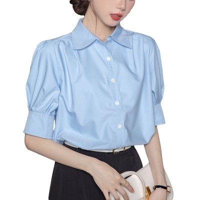 法式气质白色衬衫女2024年夏季新款设计感小众通勤衬衣女 短袖上衣图5