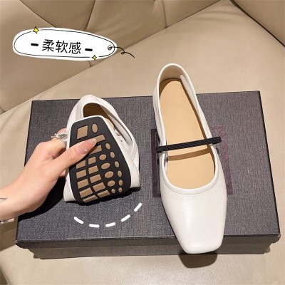 头层羊皮小单鞋2023年新款方头软底休闲图4
