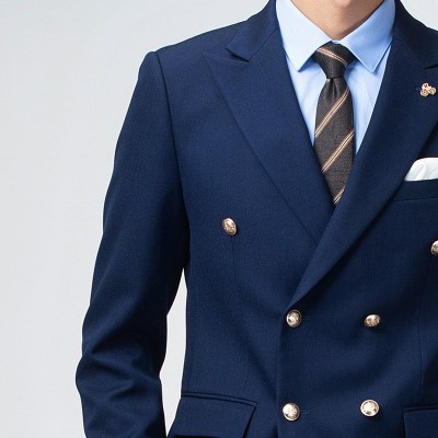 双排扣西装男士秋季西服套装新郎结婚礼服海军蓝正装西服高定图4