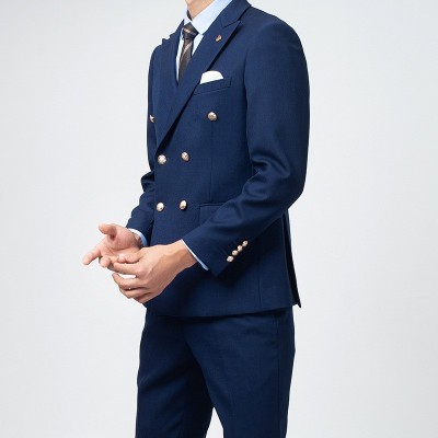 双排扣西装男士秋季西服套装新郎结婚礼服海军蓝正装西服高定图3