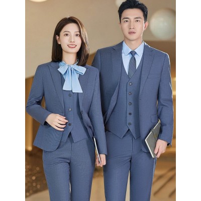 宝马领创西服套装工作服4s店工装雾霾蓝商务西装男女外套马甲衬衫图3