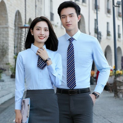 商务男士衬衫刺绣定制logo长袖衬衫职业工作服棉衬衣女款 厂家批发图3