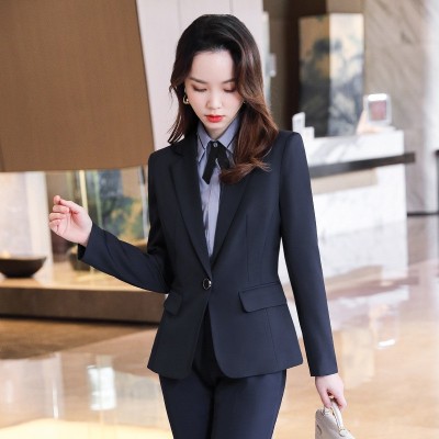 长袖西服正装女士韩版职业装套装春季工作服酒店餐厅前台文员工装图4