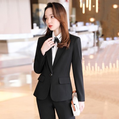 长袖西服正装女士韩版职业装套装春季工作服酒店餐厅前台文员工装图3