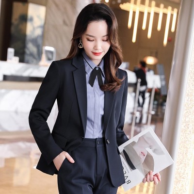 长袖西服正装女士韩版职业装套装春季工作服酒店餐厅前台文员工装图2