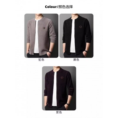 秋季新款针织保暖休闲舒适夹克中年男士圆领拉链开衫上衣外套男装图3