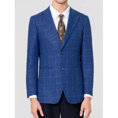 屈臣保罗 西服男士蓝色格纹修身休闲外套轻商务老钱风西装男图3