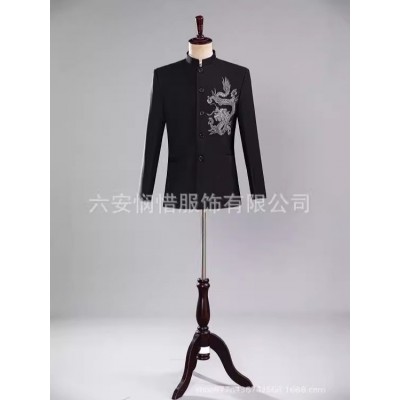 民族服装中国风中山刺绣龙装男装婚庆艺考主持人立领合唱团歌手图2
