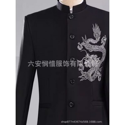 民族服装中国风中山刺绣龙装男装婚庆艺考主持人立领合唱团歌手图5