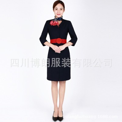 空姐制服连衣裙2022新高级感收腰裙子气质修身职场通勤职业西装裙图3