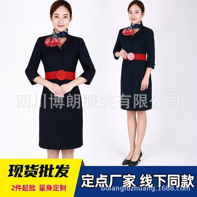 空姐制服连衣裙2022新高级感收腰裙子气质修身职场通勤职业西装裙图2