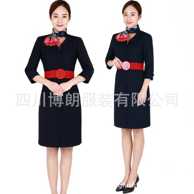 空姐制服连衣裙2022新高级感收腰裙子气质修身职场通勤职业西装裙图5