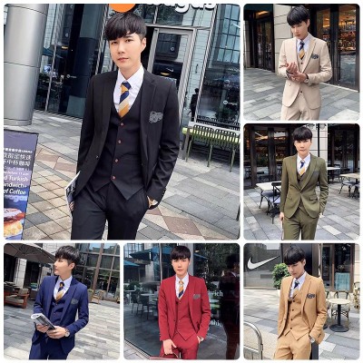 韩版职业男士西装定制修身男士西服定制大学生毕业拍照正装三件套图2