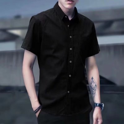 男生夏季休闲时尚纯色百搭短袖上衣打底衫修身显瘦显气质翻领衬衫图3
