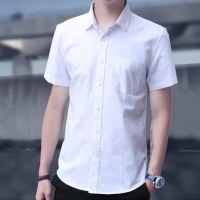 男生夏季休闲时尚纯色百搭短袖上衣打底衫修身显瘦显气质翻领衬衫图2
