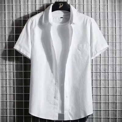 男生夏季休闲时尚纯色百搭短袖上衣打底衫修身显瘦显气质翻领衬衫图4