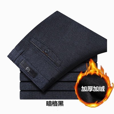 男士裤子秋冬加绒加厚中年男休闲裤直筒裤子爸爸中老年人宽松西裤图4
