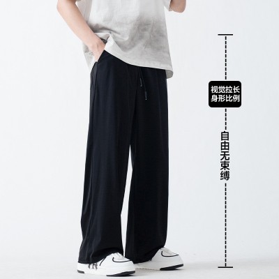 跨境一件代发冰丝速干裤男款2024新款夏季薄款卫裤潮牌宽松休闲裤图3