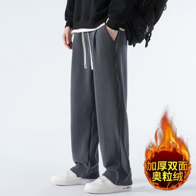 冬季双面奥粒绒加绒加厚男士长裤运动休闲加绒裤男澳粒绒宽松卫裤图3